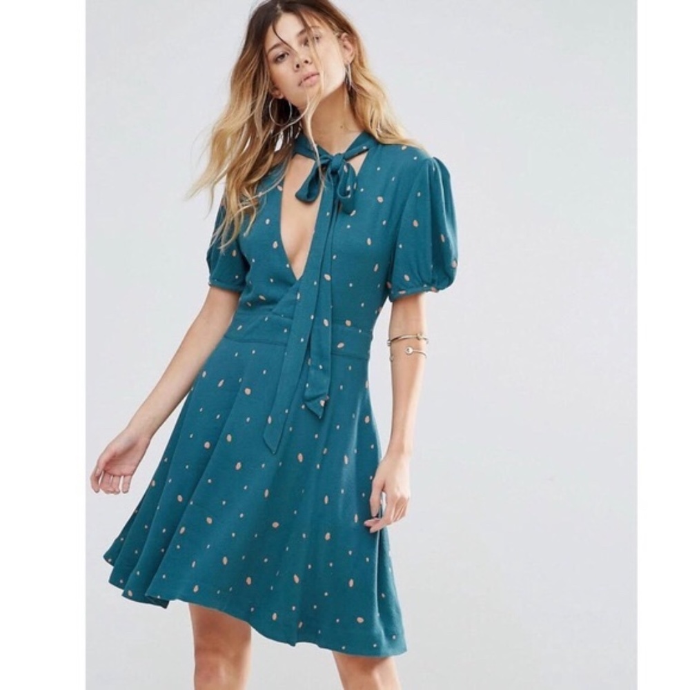 Free People Abbie Green Comb Polka Dot Dress Tie 0
